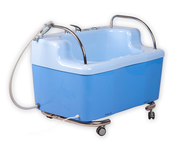 Výškovo nastaviteľná, mobilná hydromasážna vaňa pre deti do veku približne 2 roky s možnosťou podávania vírivých hudromasážnych kúpeľov.